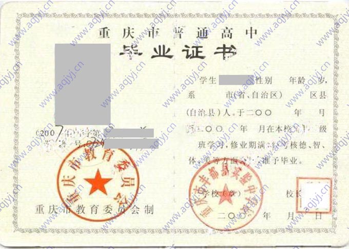 重庆市丰都县实验中学校2007年高中毕业证